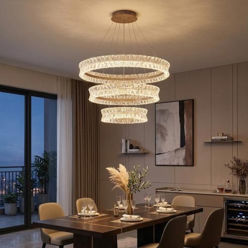 ثريا LED مودرن حلقات كريستالية ذهبية 80+60+40 سم –...