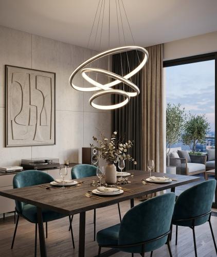 ثريا LED مودرن 3 حلقات حلزونية 80+60+40 سم فضي – T...