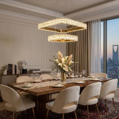 ثريا LED مودرن مربعات هندسية ذهبية 60+40 سم – 6818