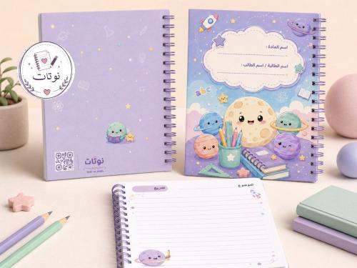 دفتر مدرسي بطابع كواكب وفضاء بتصميم مميز مع تخصيص...