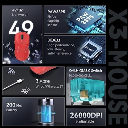 ماوس اتاك شارك اكس 3 ( احمر ) - Attack Shark X3 Mo...