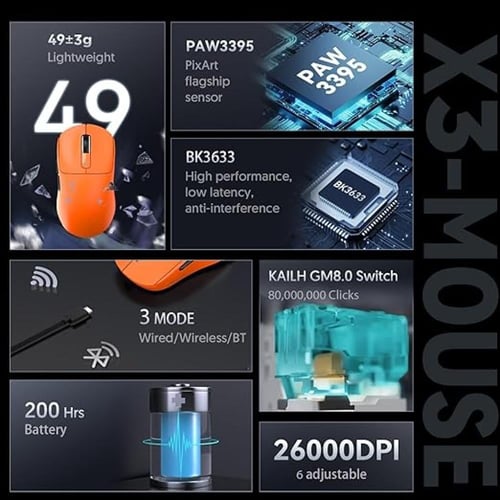 ماوس اتاك شارك اكس 3 ( برتقالي ) - Attack Shark X3...