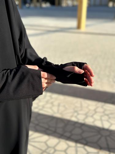 خمار قماش طرحة مقفل باكمام سترتش ماسك للأصبع