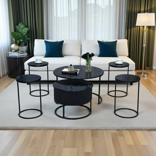 طقم طاولتين متداخلتين مع 4خدمه اسود