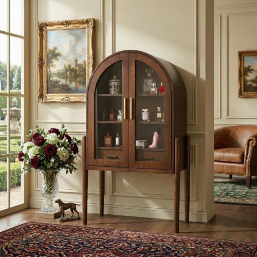 خزانة عرض ديكورية مقوسة من الخشب الطبيعي والسنديان...