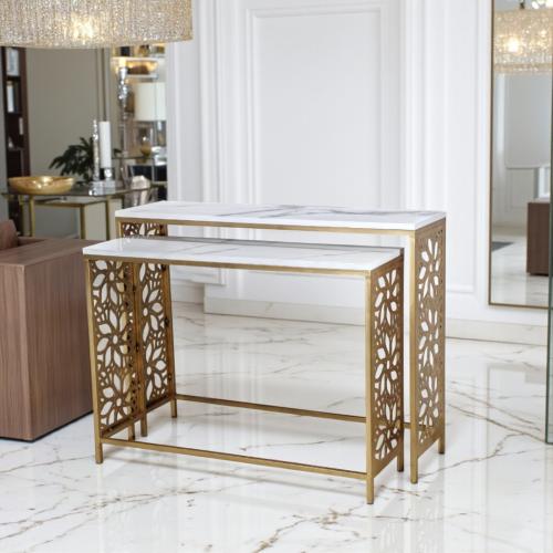 طقم طاولتي مدخل كونسول بلون ذهبي ليزر – تصميم فني...