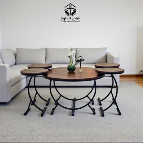 طقم طاوله تقديم حديد سطح خشب