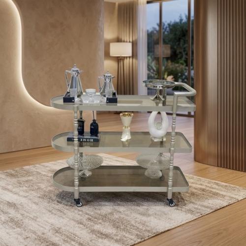 عربية تقديم 3 أدوار بتصميم بيضاوي ولون شمباني وزجا...