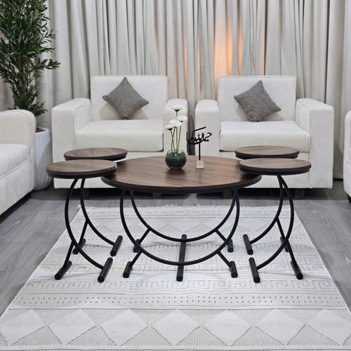 طقم طاوله تقديم حديد سطح خشب