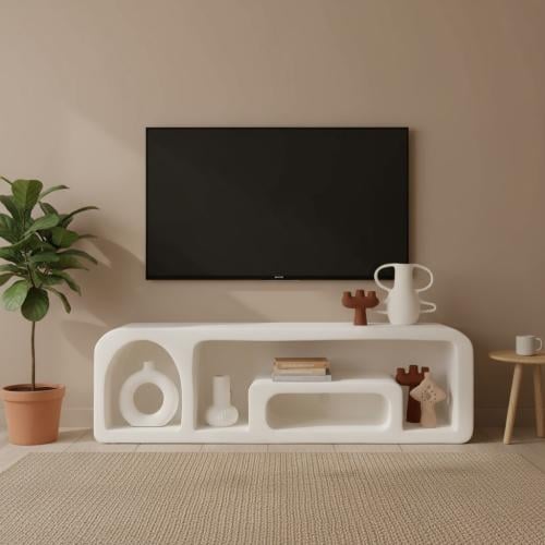 طاولة بلازما خشبية بيضاء - تصميم هندسي عصري ومينيم...