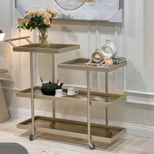 عربية تقديم السطح زجاج لون شمبانى