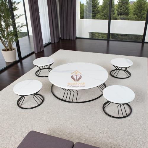 طقم طاولة ضيافة تقديم مع 4 طاولات خدمة قواعد لون أ...