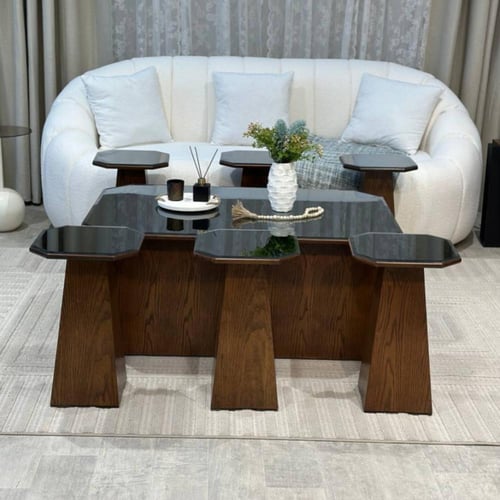 طقم طاولات ضيافة بني مع 6 خدمه