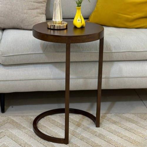 طاولة خدمة فاخرة – خشب بني غامق وقاعدة حديدية بلون...