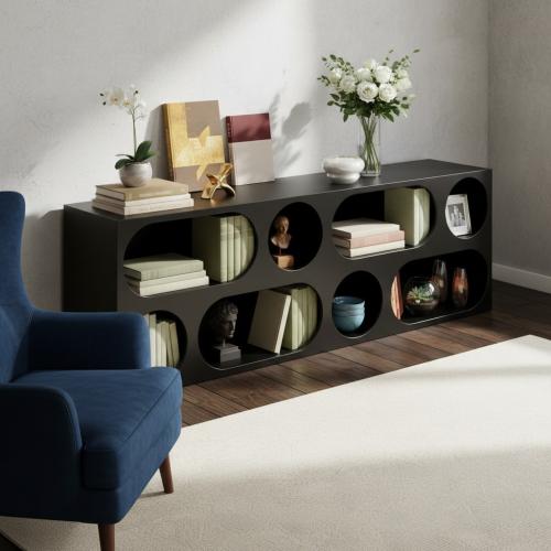 رف ديكور بيضاوي خشبي أسود - تصميم فني عصري