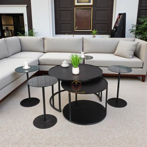 طقم طاولة حديثة مع 3 طاولات خدمة لون أسود