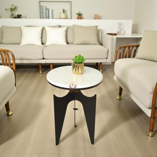 طاوله خدمه حديد وسطح خشب شبيه بالرخام شكل جديد