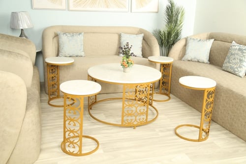 طقم طاوله حديد ليزر سطح خشب شكل ماركه