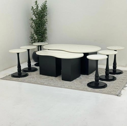 طقم طاولات 8 قطع سطح بديل رخام قاعده خشب