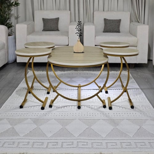 طقم طاولة تقديم حديد سطح خشب