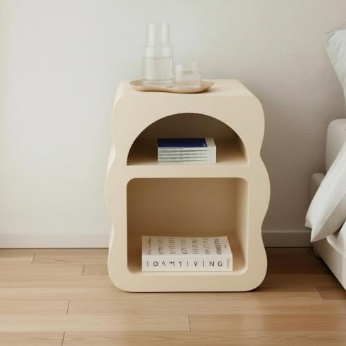 كومدينو خشبي أوف وايت - تصميم متموج عصري