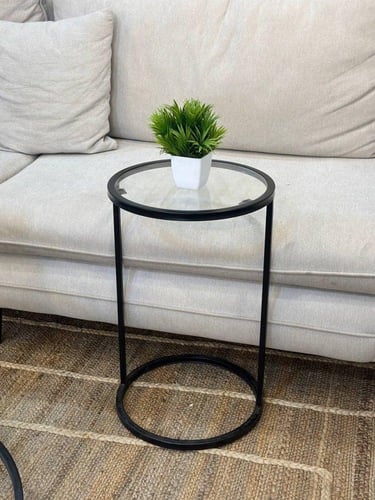 طقم طاوله حديد سطح زجاج شفاف