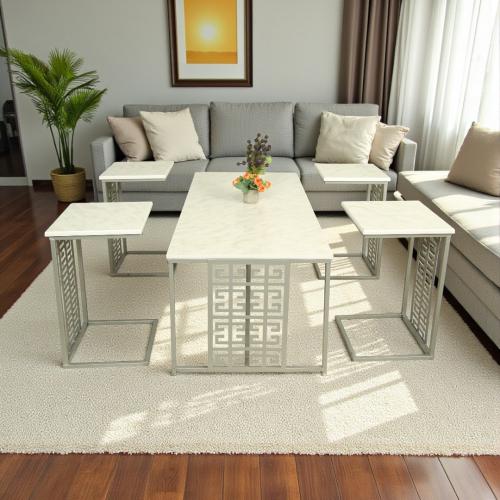 طقم طاوله حديد ليزر سطح خشب شكل ماركه