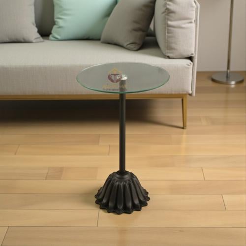 طاولة خدمة السطح زجاج شفاف والقاعدة رخام صناعي لون...