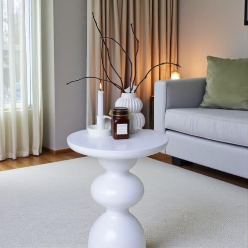 طاولة خدمة فاخرة – سطح رخام أبيض طبيعي وقاعدة خشبي...