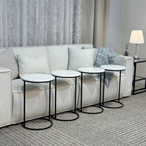 طقم طاولات خدمة 4 قطع – تصميم رخامي فاخر بإطار معد...