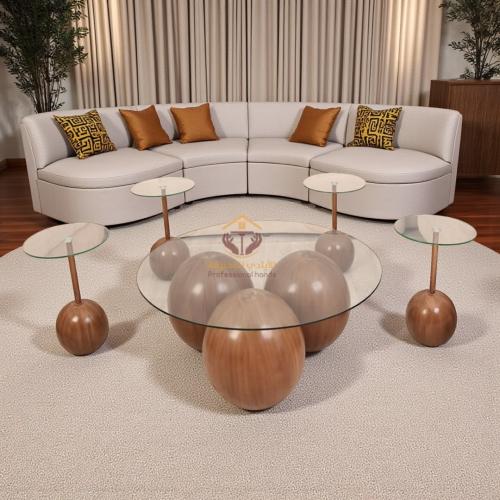 طقم طاولة مع 4 طاولات خدمة رخام صناعي لون بني شكل...