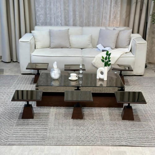 طقم طاولات ارضي طح مرايا مع 6 خدمه