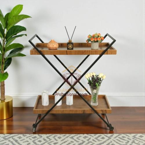 عربة تقديم شكل اكس خشب شبيه بالرخام دورين