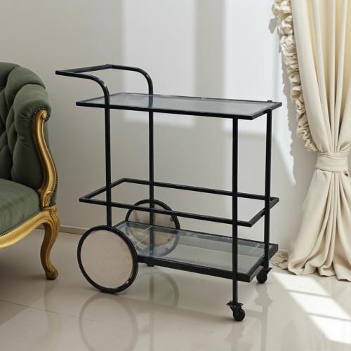 عربية تقديم ضيافة – تصميم معدني أنيق برفين زجاجيين...