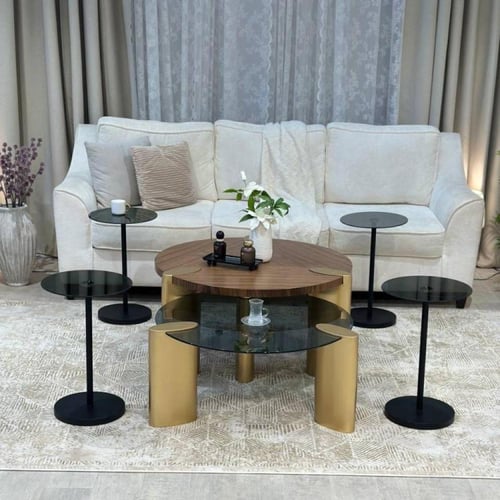 طقم طاولات ضيافة مع4 خدمه زجاج اسود