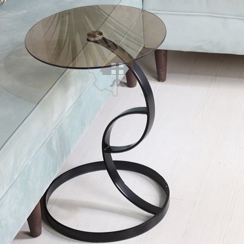 طاولة خدمة سطح زجاج مودرن وقاعدة حديد لون أسود