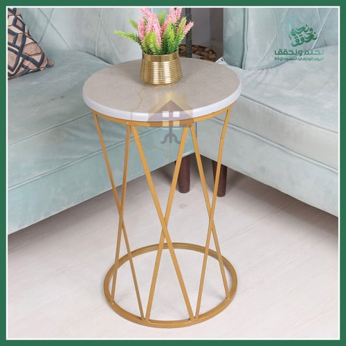 طاولة خدمة القاعدة حديد لون ذهبي وسطح خشب