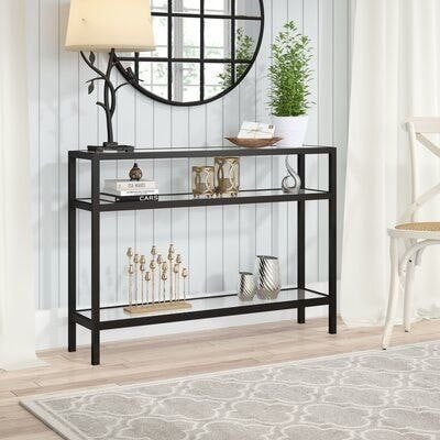 مدخل كونسول حديد أسود مطفي بثلاثة أسطح زجاجية – تص...