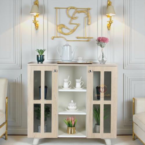 ركن كوفي لون بيج بتصميم أنيق 2 أبواب زجاج شفاف