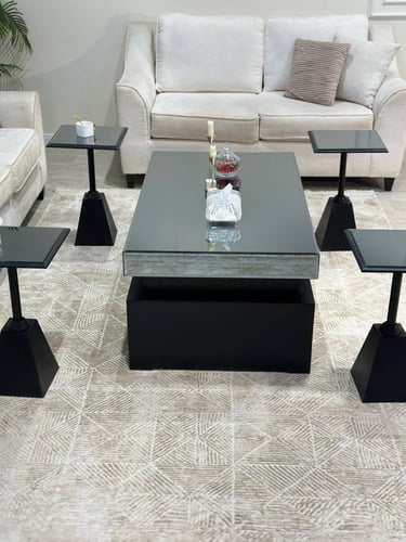 طقم طاولة ضيافة مع 4 خدمة لون اسود موديل عصري