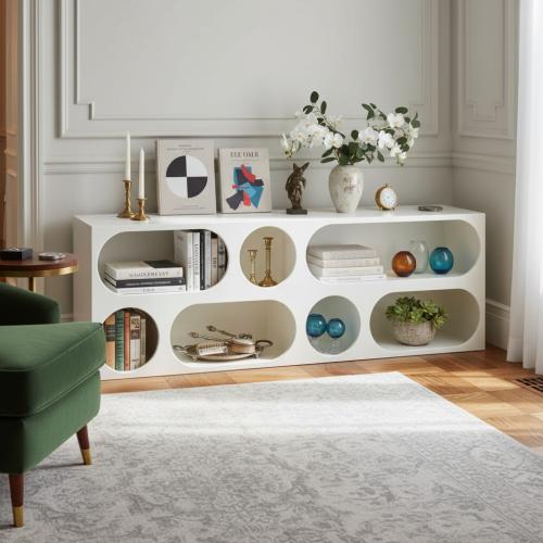 رف ديكور بيضاوي خشبي أبيض - تصميم فني عصري