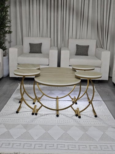 طقم طاولة تقديم حديد سطح خشب