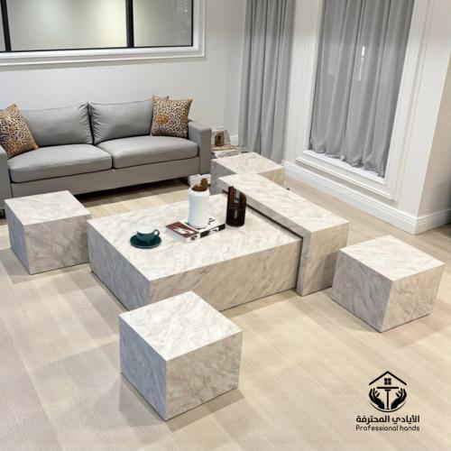 طقم طاولات ارضي بديل رخام مع 4خدمة