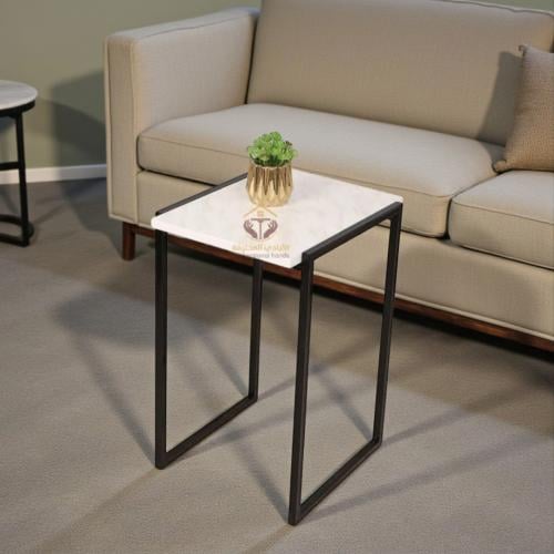 طاولة خدمة حديد وخشب شبية الرخام