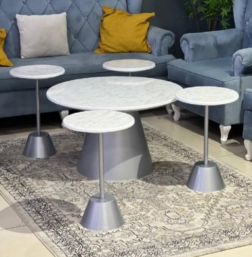 طقم طاولات ضيافة صاج دائري فضي 5قطع