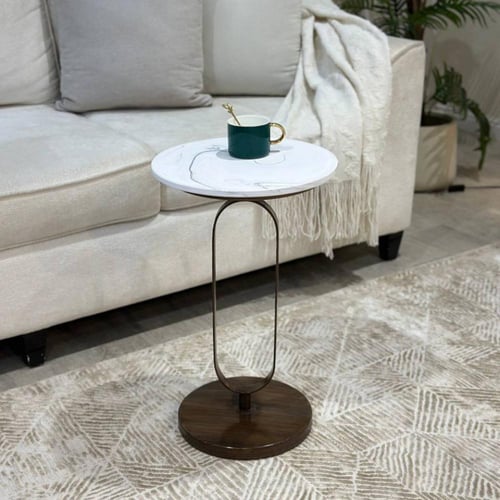 طاولة خدمة سطح رخام قاعدة حديد متين