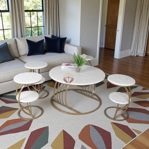 طقم طاولات تقديم مع 4 طاولات خدمة سطح خشب