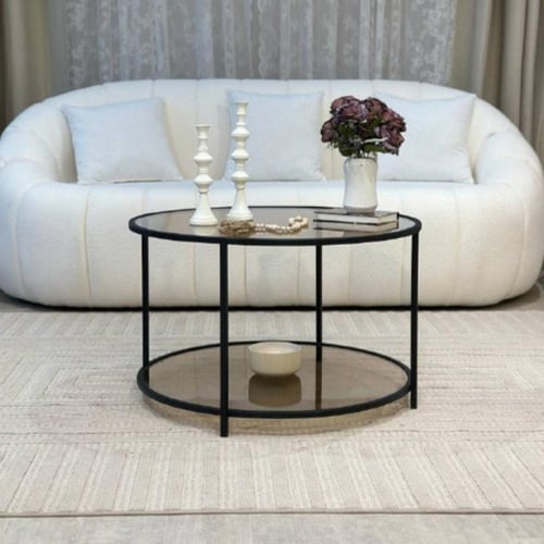 طاوله ضيافة دورين لون اسود زجاج بني