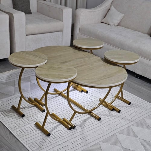 طقم طاولة تقديم حديد سطح خشب