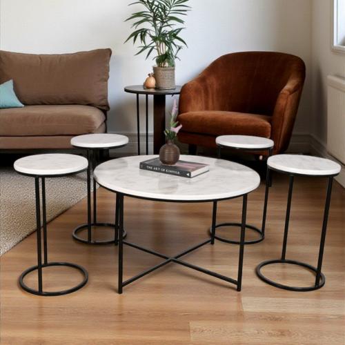 طقم طاولات 4 طاولات خدمة – أنيقة دائرية بتصميم فاخ...